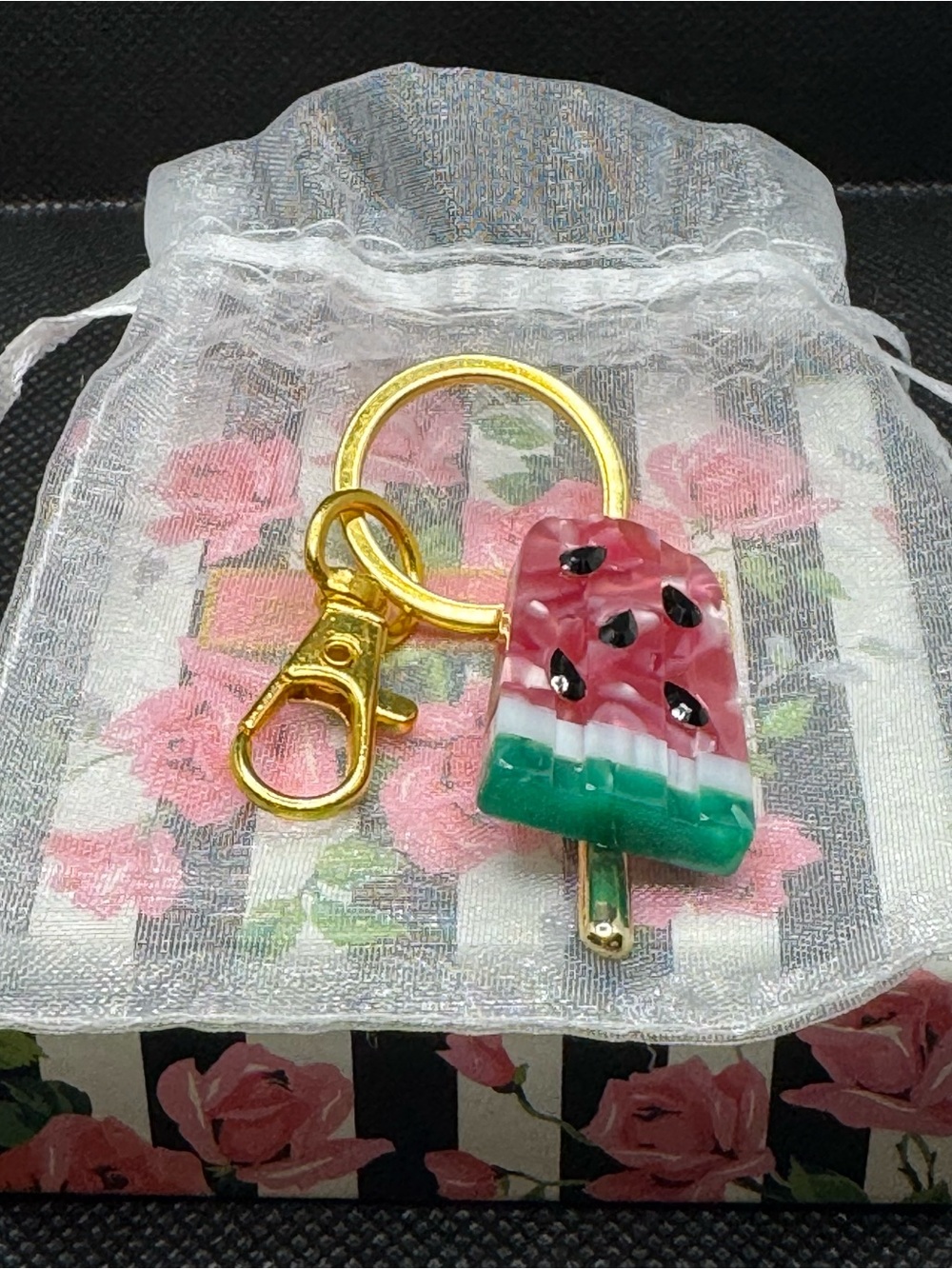 Betsey Johnson Gold Watermelon Popsicle Keychain Charm